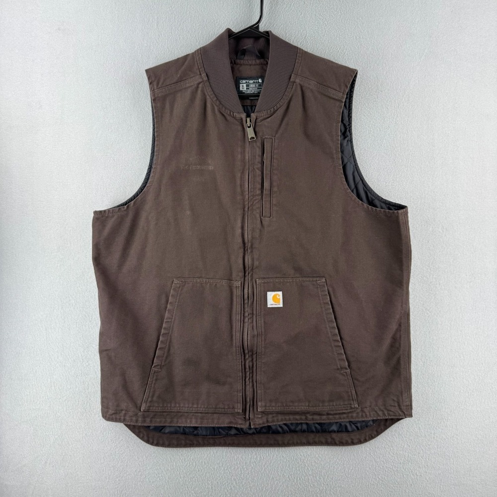 Carhartt Vest Mens XL Brown‎ Loose Fit Washed Duck Insulated Rib Collar